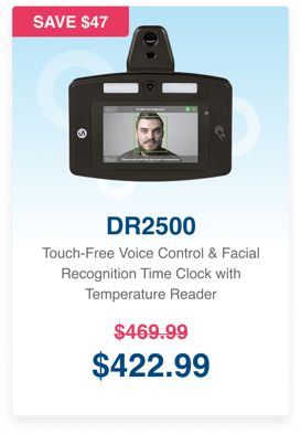 dr2500 touch-free voice control & facial recognition time clock with temperature reader